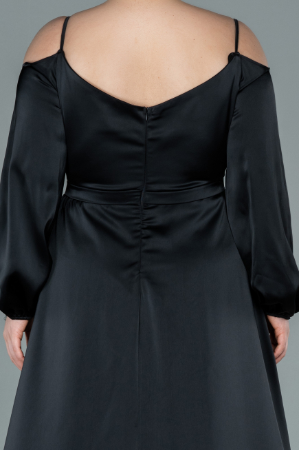Kleider in Großen Größen Lang Satin Schwarz ABU2358