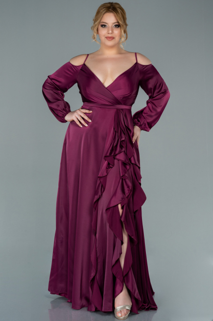 Kleider in Großen Größen Lang Satin Kirschrot ABU2358