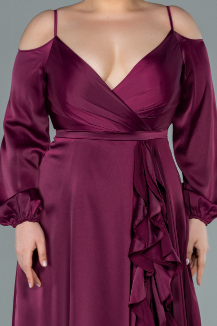 Kleider in Großen Größen Lang Satin Kirschrot ABU2358