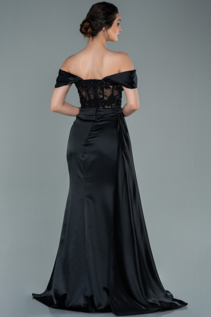Abendkleid Lang Satin Schwarz ABU2374