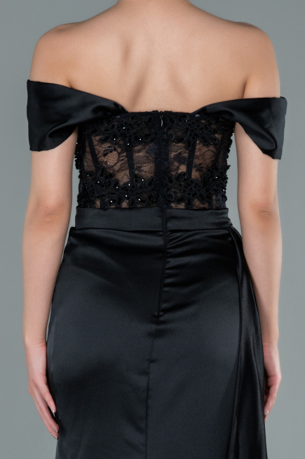 Abendkleid Lang Satin Schwarz ABU2374