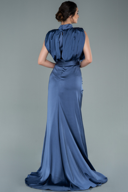 Grau-Indigo Abendkleid Satin Lang ABU2133