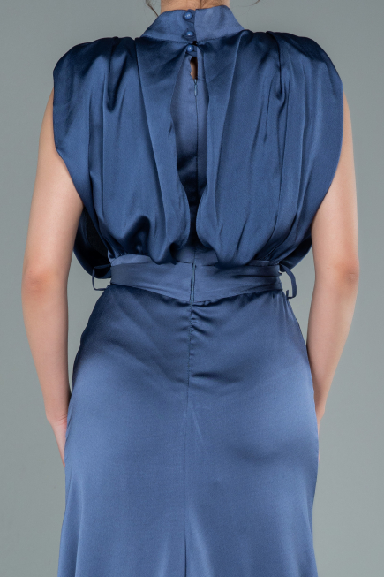 Grau-Indigo Abendkleid Satin Lang ABU2133