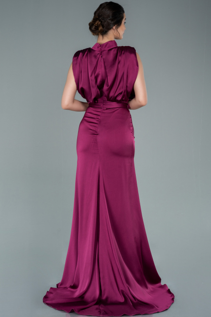 Pflaume Abendkleid Satin Lang ABU2133