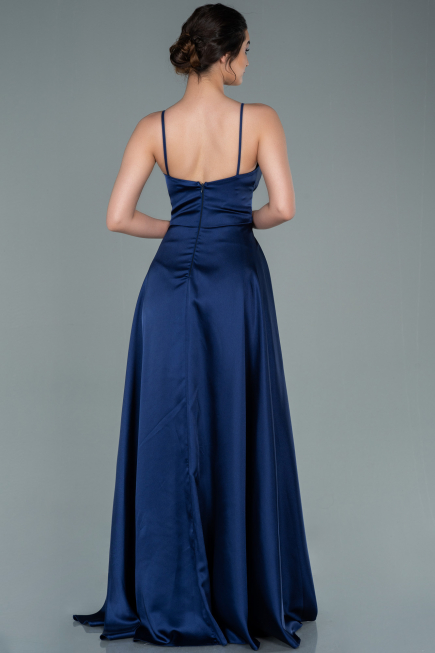 Abschlusskleid Lang Satin Marineblau ABU2375