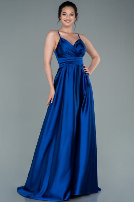Abschlusskleid Lang Satin Sächsischblau ABU2375