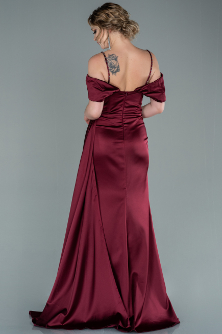 Abendkleid Lang Satin Weinrot ABU2379