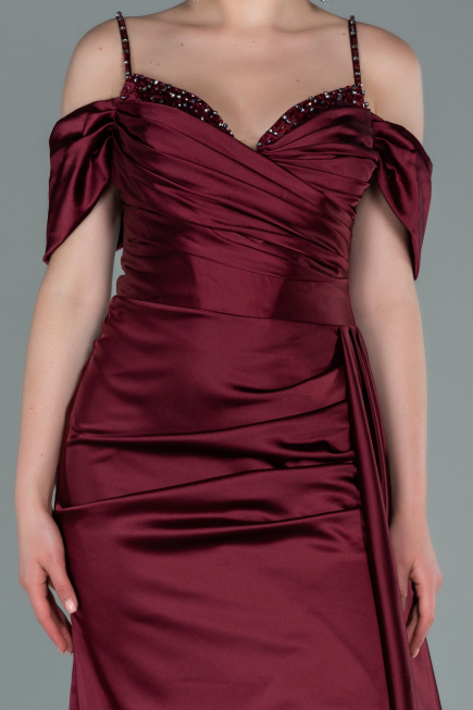 Abendkleid Lang Satin Weinrot ABU2379