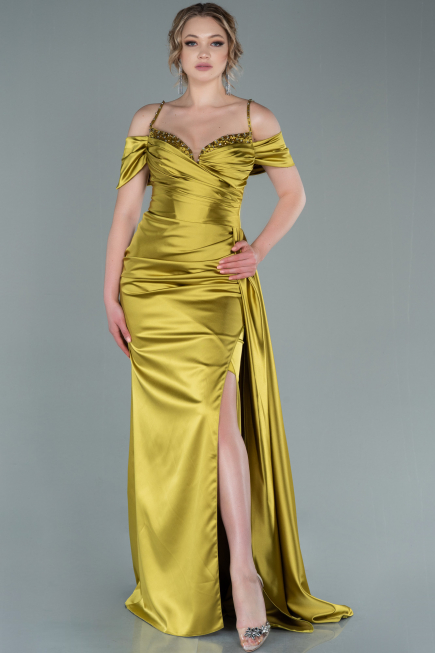 Abendkleid Lang Satin Pistaziengrün ABU2379