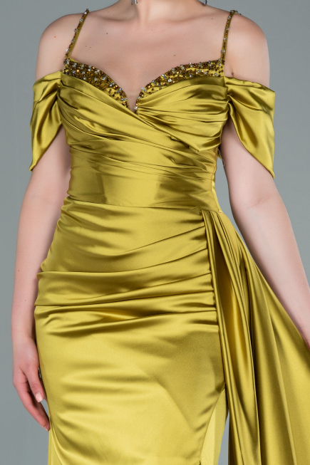 Abendkleid Lang Satin Pistaziengrün ABU2379