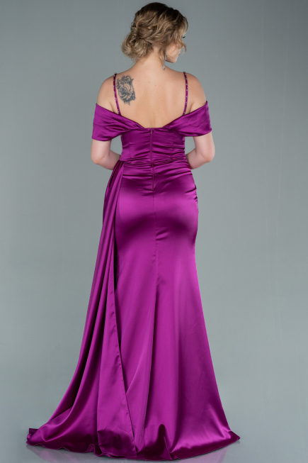 Abendkleid Lang Satin Fuchsie ABU2379