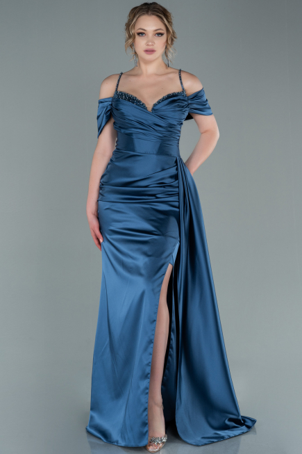 Abendkleid Lang Satin Indigo ABU2379