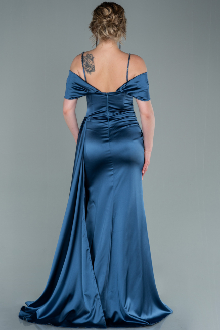 Abendkleid Lang Satin Indigo ABU2379