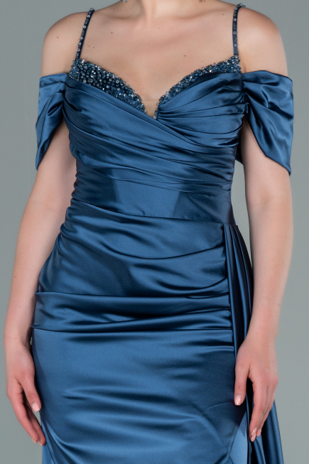 Abendkleid Lang Satin Indigo ABU2379