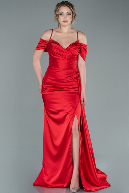 Abendkleid Lang Satin Rot ABU2379