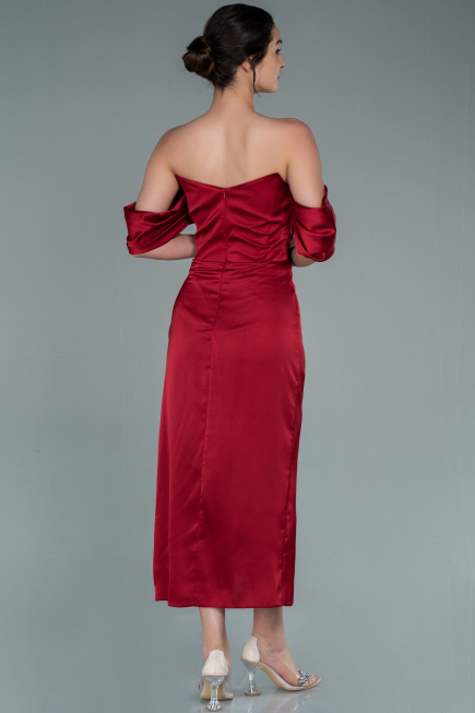Partykleid Midi Satin Weinrot ABK1404