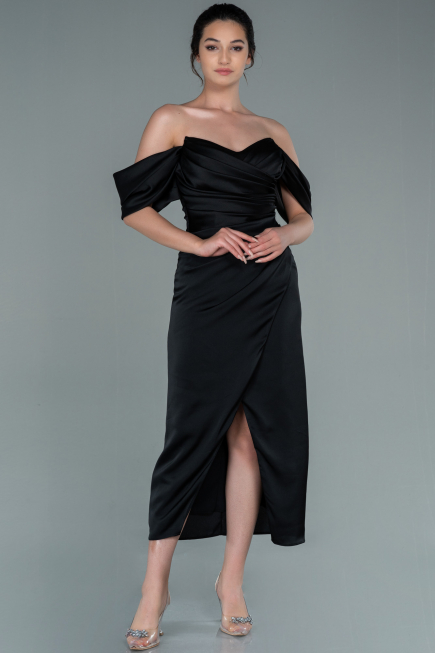 Partykleid Midi Satin Schwarz ABK1404