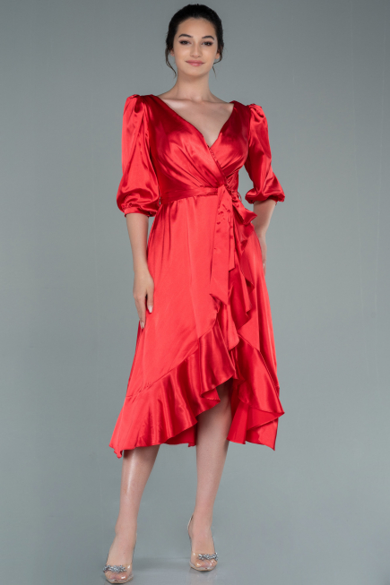 Partykleid Midi Satin Rot ABK1409