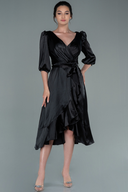 Partykleid Midi Satin Schwarz ABK1409