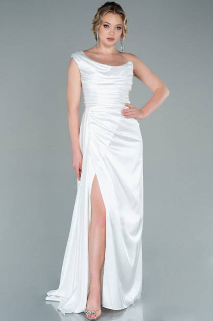 Weiß Abschlusskleid Satin Lang ABU2173