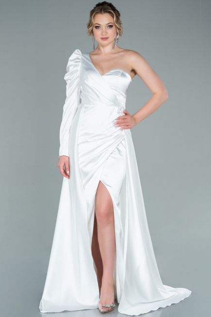 Abendkleid Lang Satin Weiß ABU1715