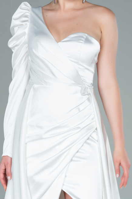 Abendkleid Lang Satin Weiß ABU1715