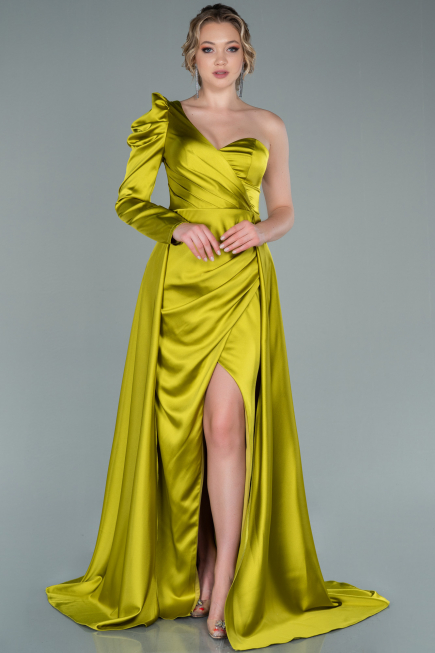 Pistaziengrün Abendkleid Satin Lang ABU1715