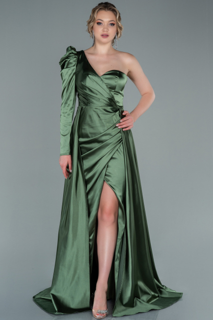Khaki Abendkleid Satin Lang ABU1715