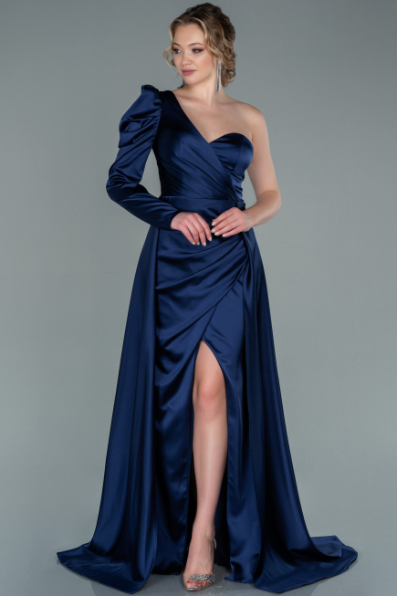 Marineblau Abendkleid Satin Lang ABU1715