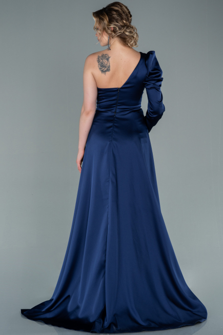 Marineblau Abendkleid Satin Lang ABU1715