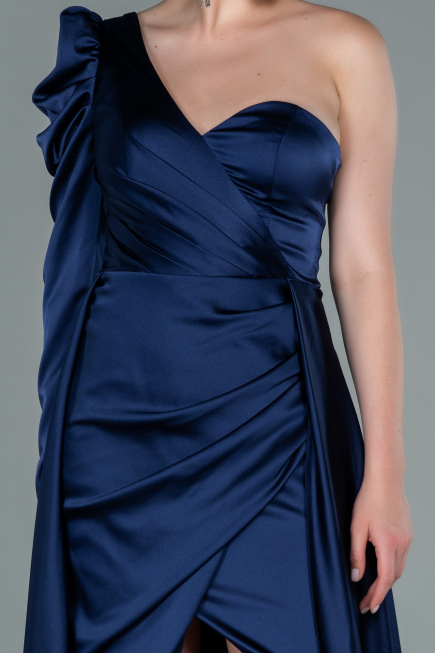 Marineblau Abendkleid Satin Lang ABU1715