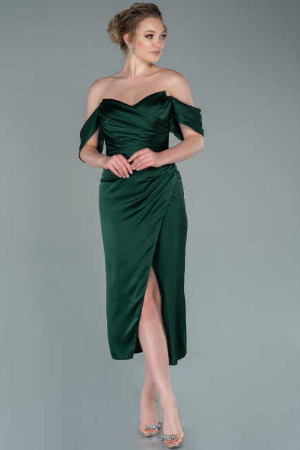 Partykleid Midi Satin Smaragdgrün ABK1404
