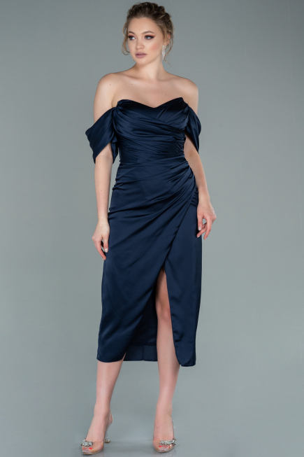 Partykleid Midi Satin Marineblau ABK1404