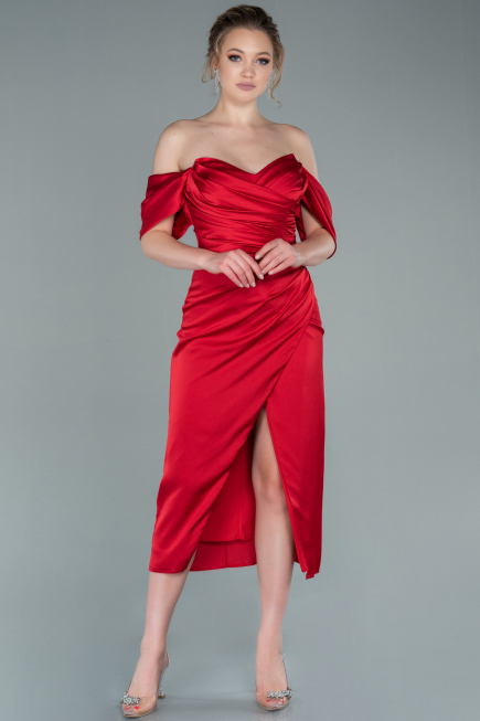 Partykleid Midi Satin Rot ABK1404