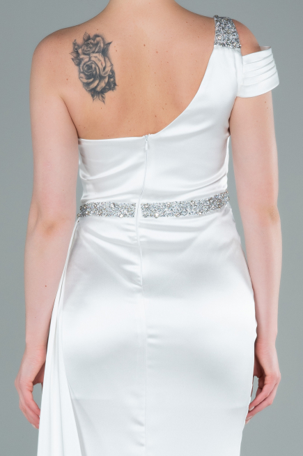 Abendkleid Lang Satin Weiß ABU2363