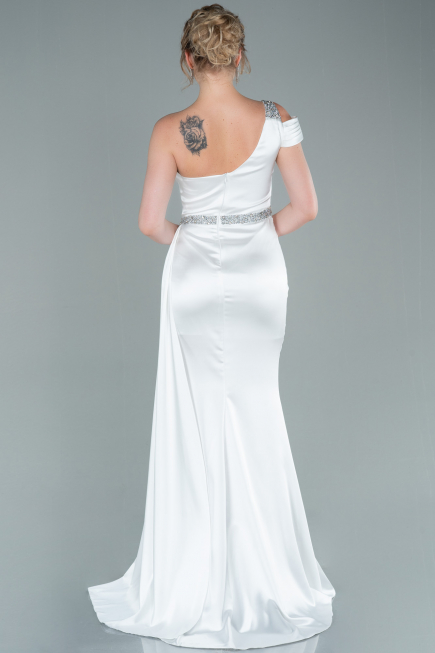 Abendkleid Lang Satin Weiß ABU2363