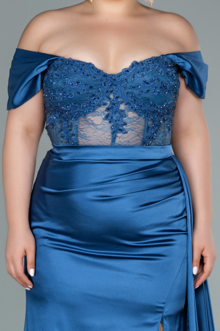 Kleider in Großen Größen Lang Satin Indigo ABU2371