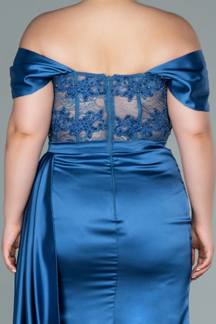 Kleider in Großen Größen Lang Satin Indigo ABU2371