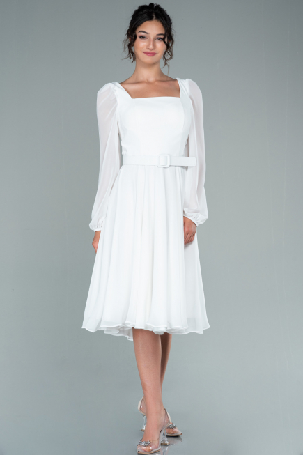 Partykleid Midi Chiffon Weiß ABK1441