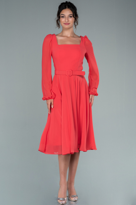 Partykleid Midi Chiffon Koralle ABK1441