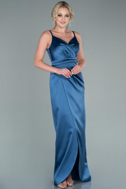 Grau-Indigo Abendkleid Satin Lang ABU564