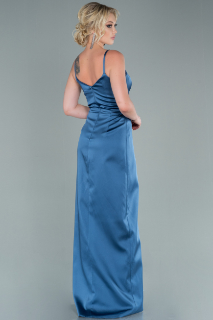 Grau-Indigo Abendkleid Satin Lang ABU564