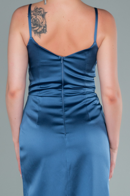 Grau-Indigo Abendkleid Satin Lang ABU564