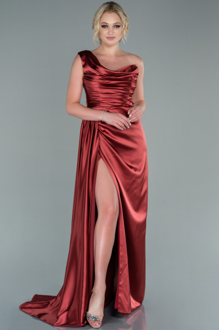 Zimtfarben Abschlusskleid Satin Lang ABU2173