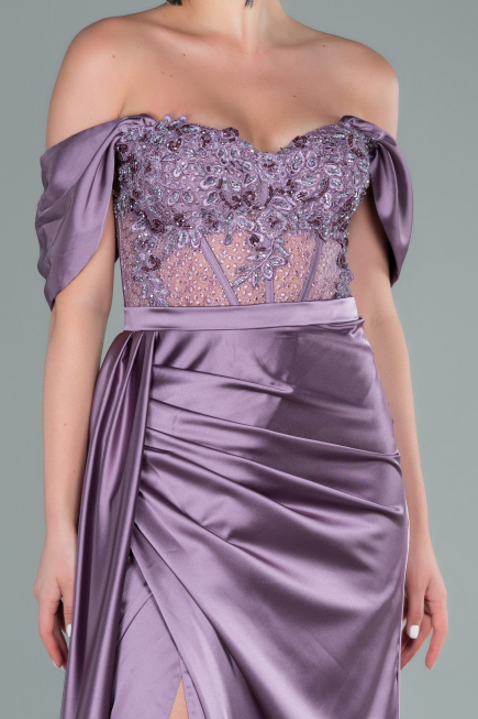 Lavendel Abendkleid Satin Lang ABU2087