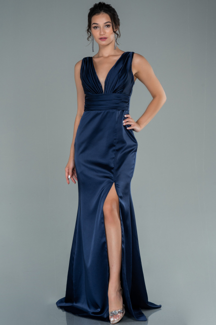 Abschlusskleid Lang Satin Marineblau ABU2479