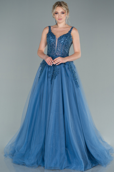 Designer Abendkleid Lang Indigo ABU2090