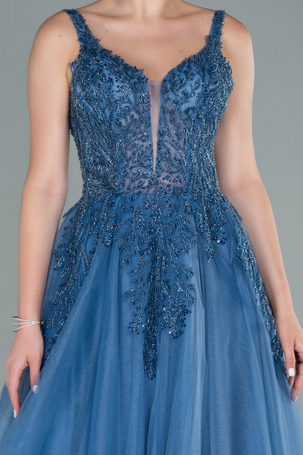 Designer Abendkleid Lang Indigo ABU2090