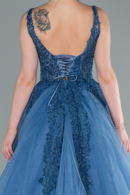 Designer Abendkleid Lang Indigo ABU2090
