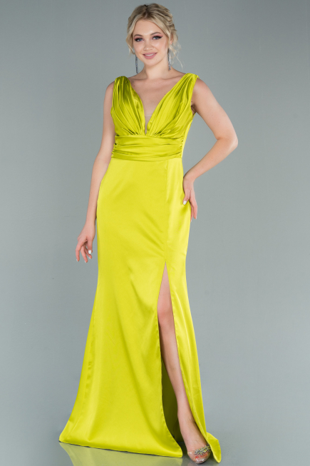 Abschlusskleid Lang Satin Pistaziengrün ABU2479